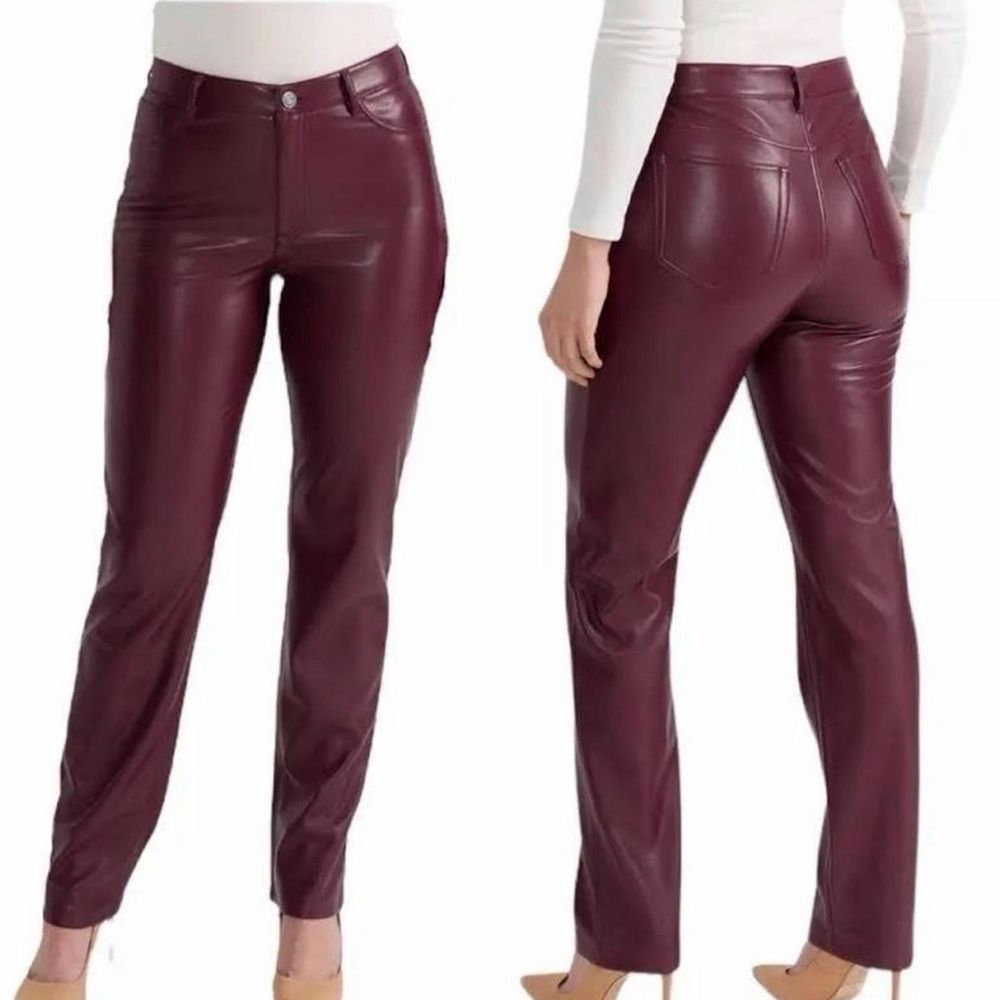 Joie Burgundy Faux Leather Straight Leg Pants Size 12